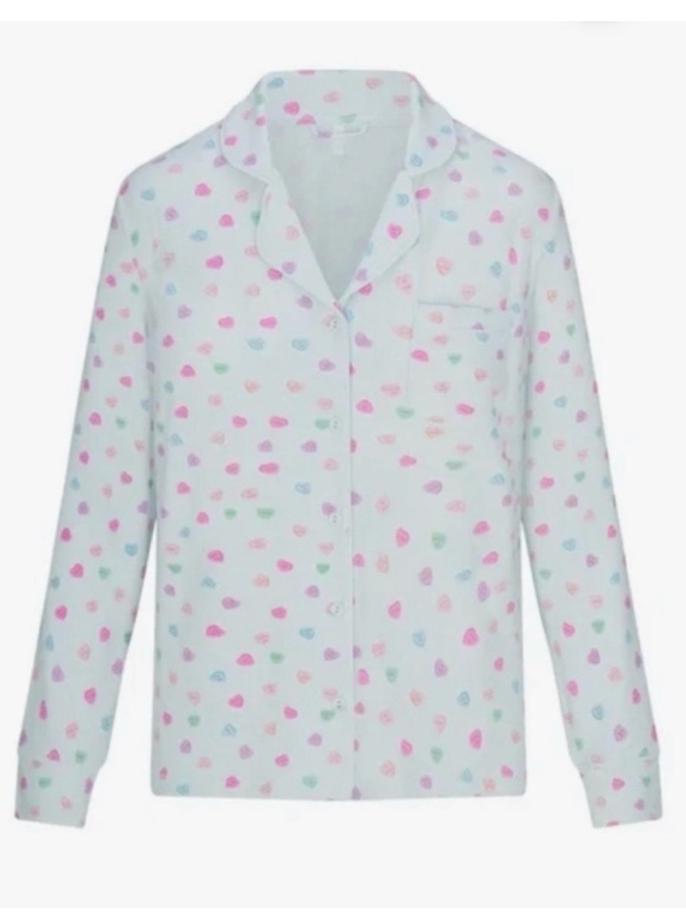 👚🩵 SKIMS Soft Lounge Rib Sleep Set Top-Cloud Candy Heart Print Size Medium NWOT!